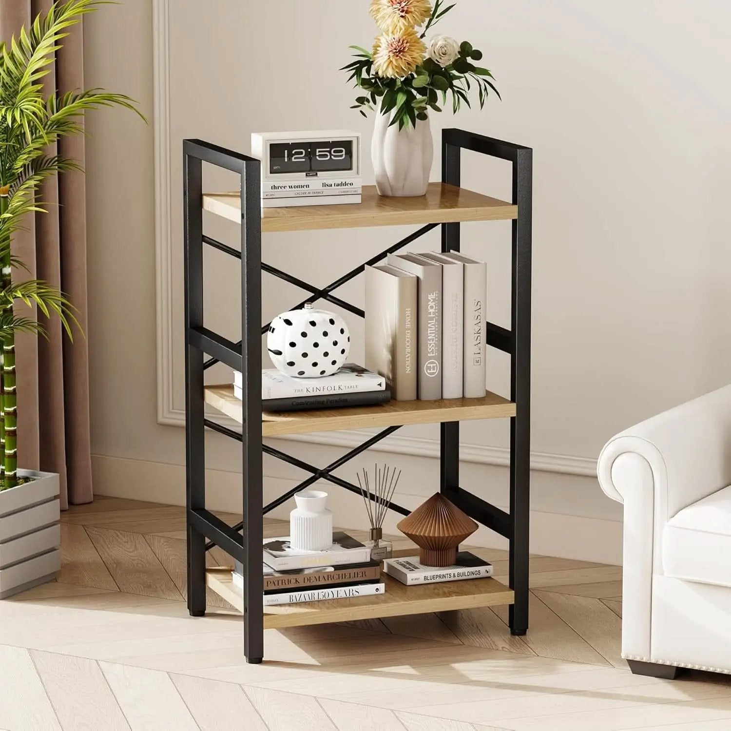 3 Tier Industrial Metal Bookcase Rustic Etagere Shelf Light Coffee from PriceLows™