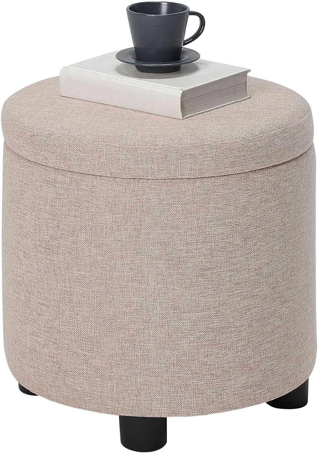 Round Storage Ottoman Upholstered Removable Tray Lid from PriceLows™