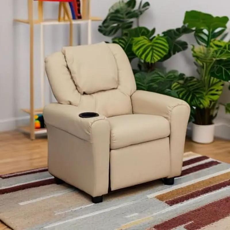 Beige Kids Recliner With Cup Holder For Cozy Seating from PriceLows™