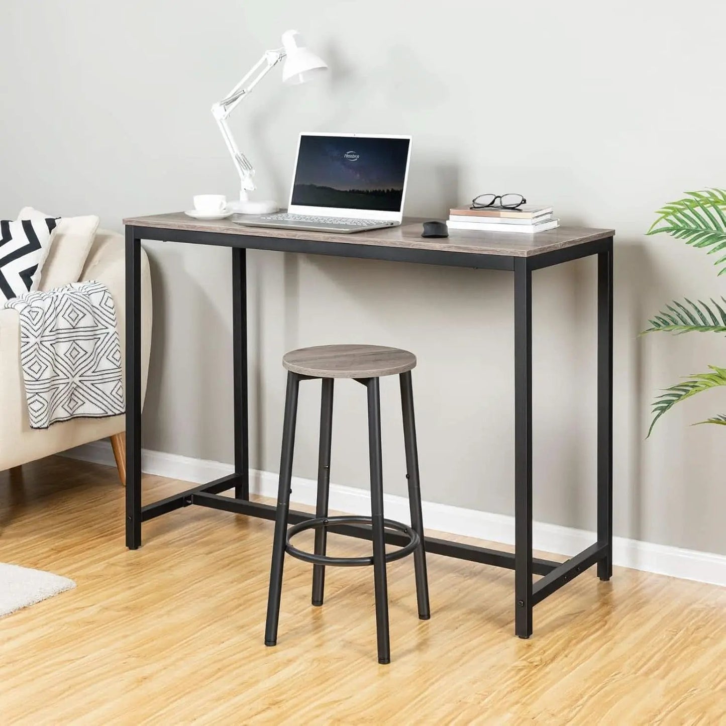 Greige Bar Stools Set Of 2 11.8 Inch Square Seats With Footrest from PriceLows™