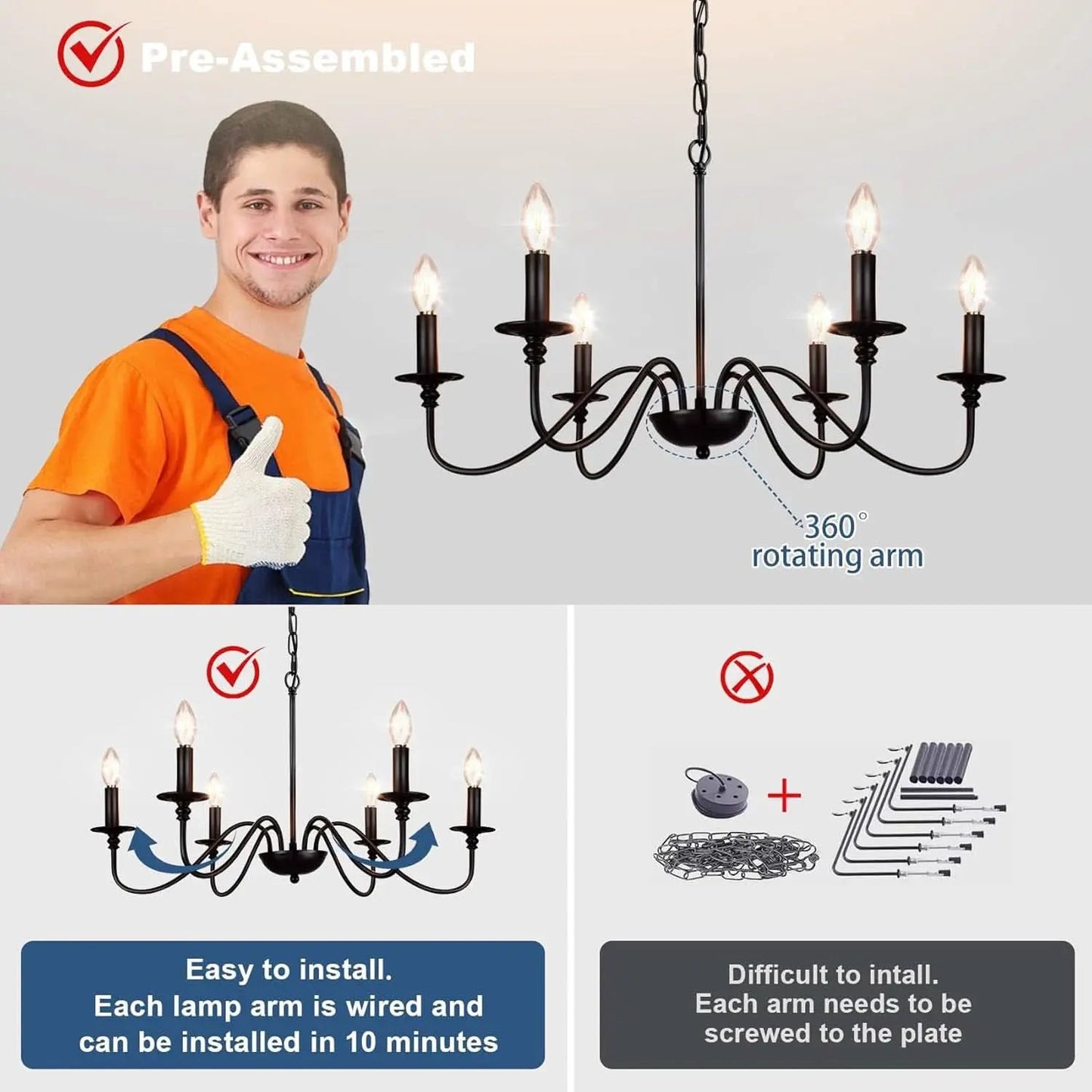 Six Light Black Industrial Farmhouse Chandelier Pendant from PriceLows™