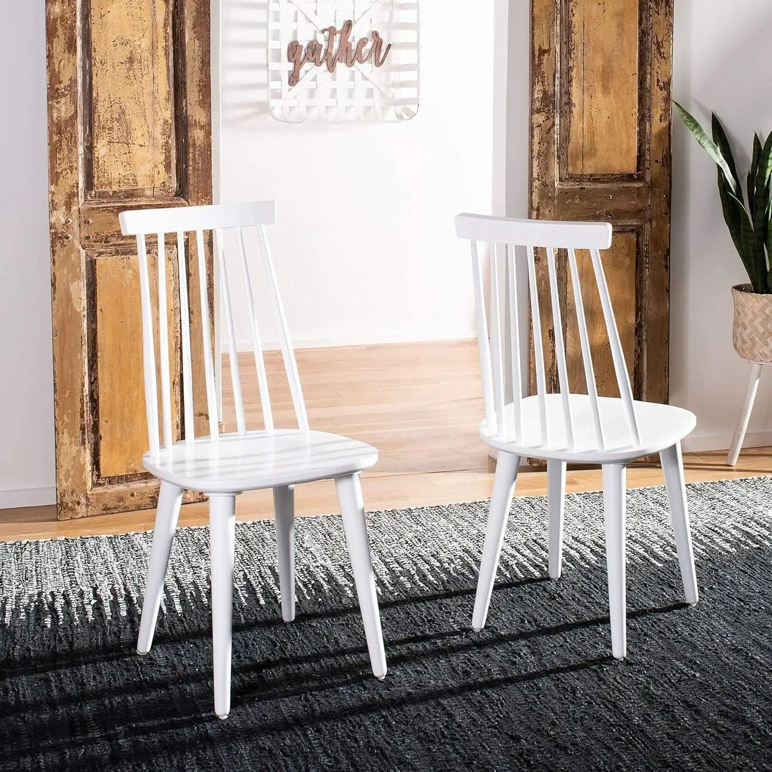 White Farmhouse Spindle Dining Chair Set Of 2 For Kitchen from PriceLows™