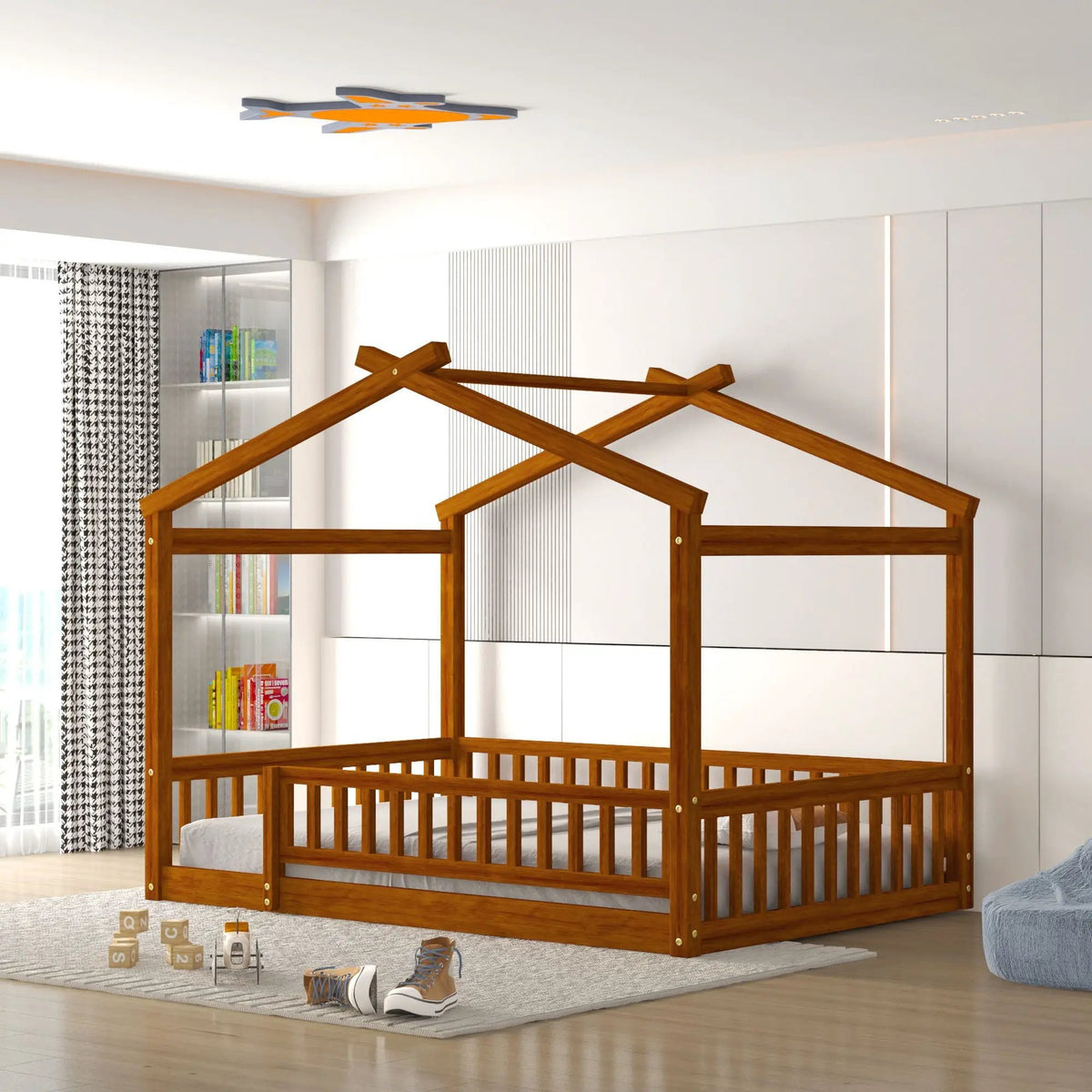 Kids Bed Frame | Playhouse Design | Roof And Fence | Toddler Size