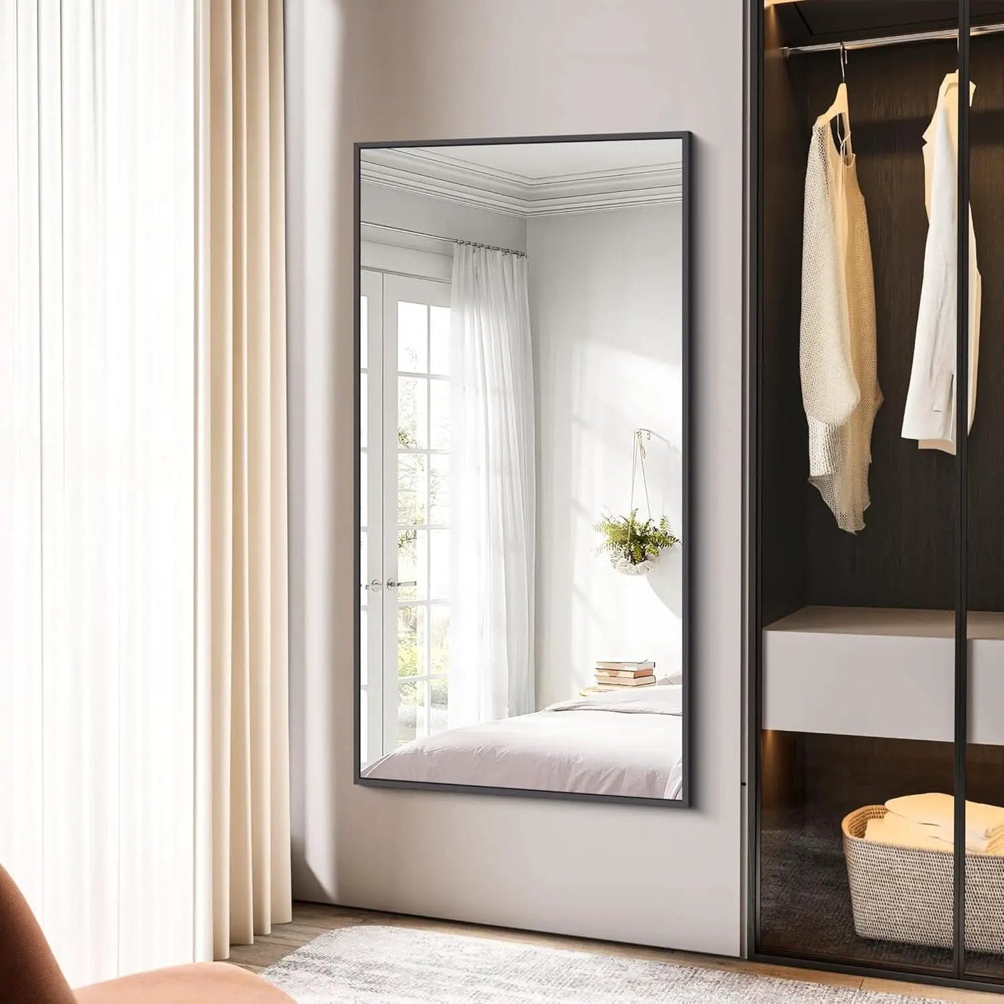 30x60 Inch Black Rectangle Wall Mounted Bathroom Mirror from PriceLows™