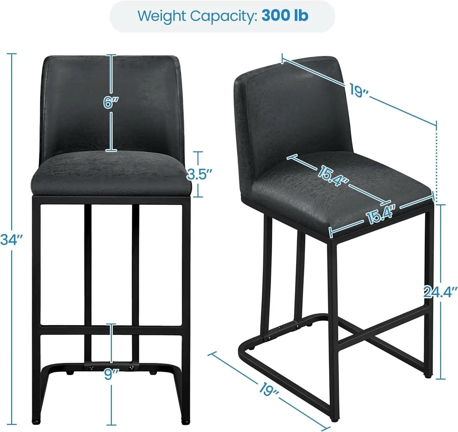 24 Inch Dark Gray Leather Counter Height Bar Stools Set 2 from PriceLows™