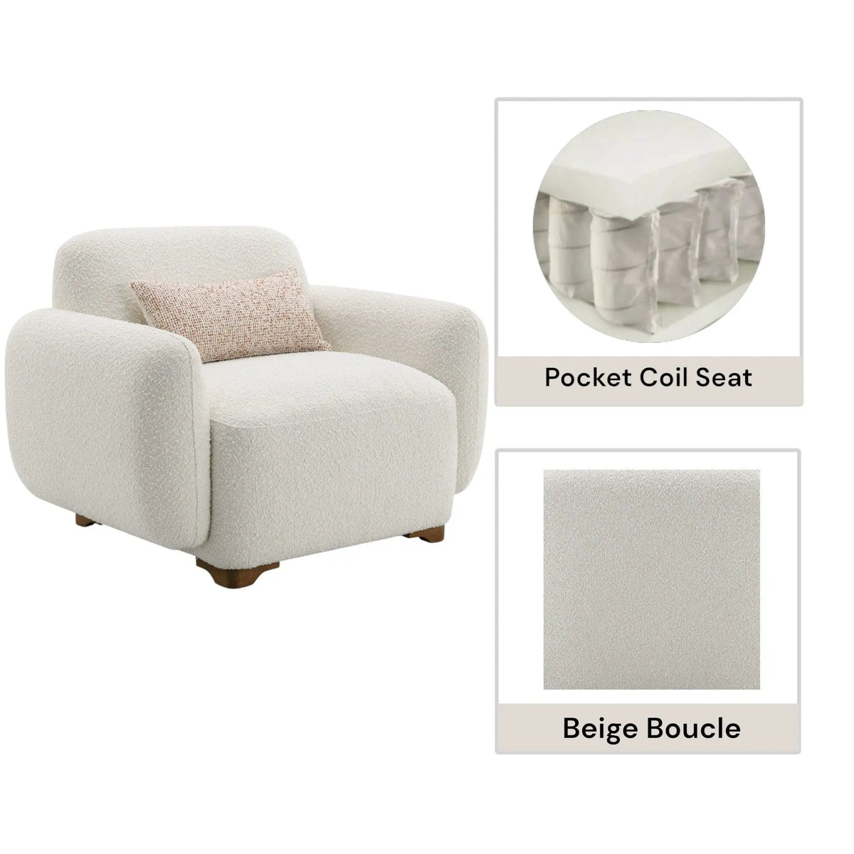 Darius Boucle Accent Chair | Beige | 1 Toss Pillow Included | Modern Design