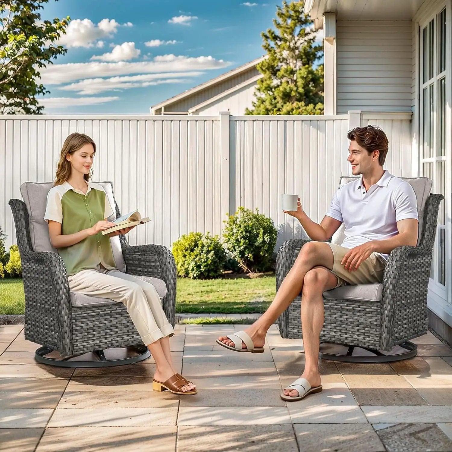 Swivel Rocker Patio Chairs Set with Cozy Coffee Table from PriceLows™