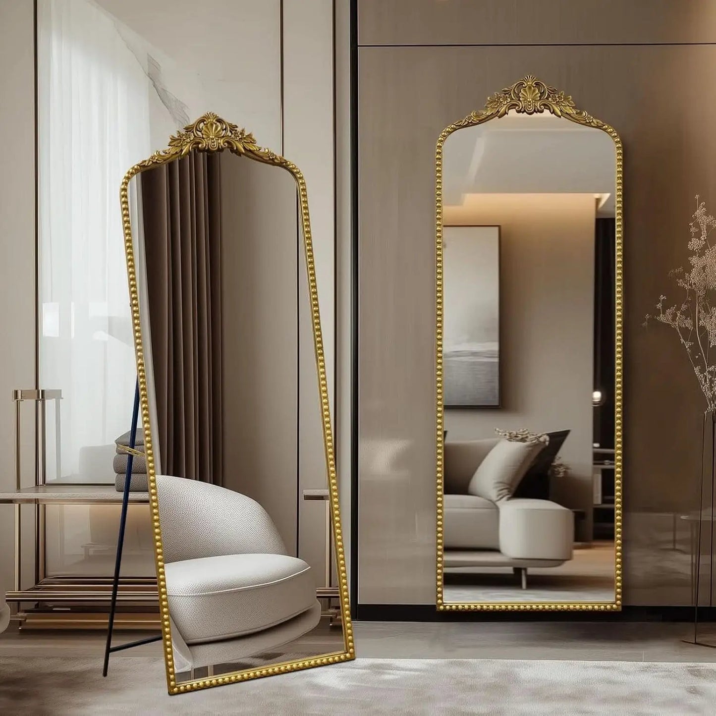 65 Inch Gold Baroque Full Length Floor Mirror Ornate Antique from PriceLows™