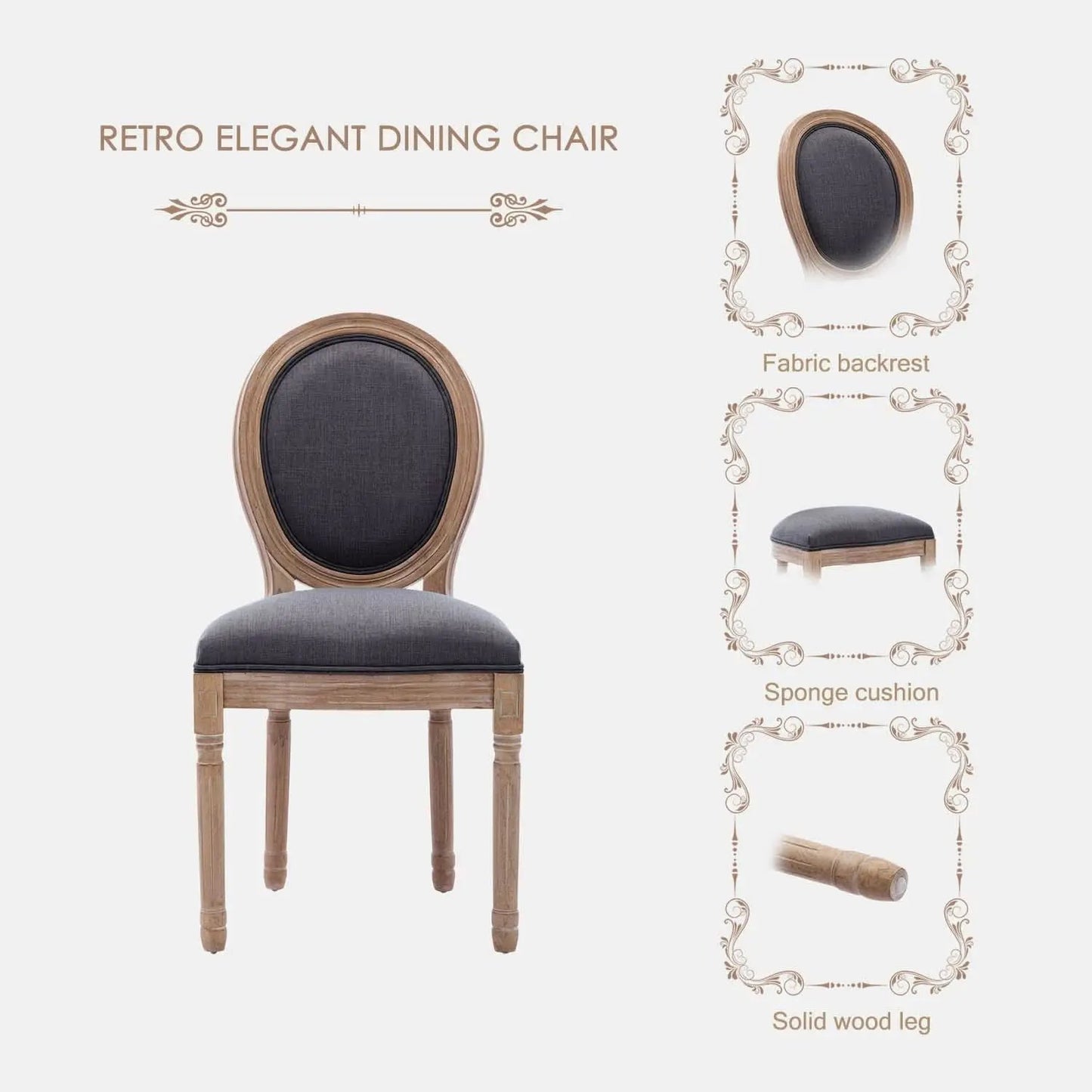 French Country Oak Upholstered Dining Chairs Set Of 6 from PriceLows™