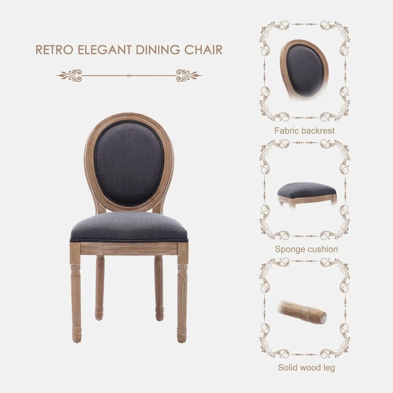 French Country Farmhouse Upholstered Dining Chairs Set Of 6 from PriceLows™