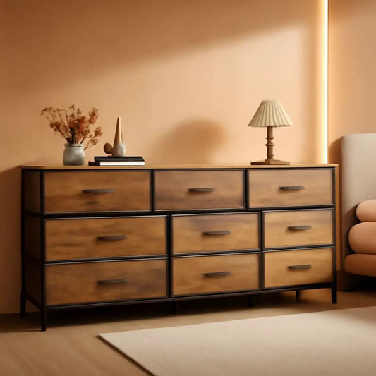 63 Inch Dresser With Durable Fabric Drawers In Rustic Brown from PriceLows™