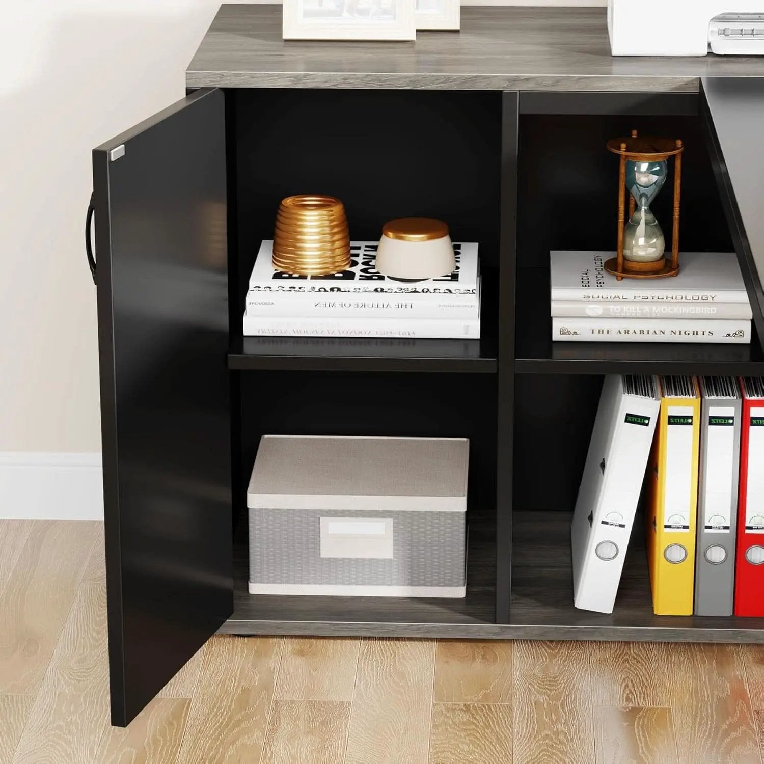 71 Inch Gray L Shaped Desk With Cabinet Storage For Home Office from PriceLows™