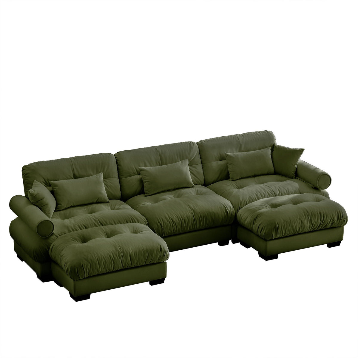 Modular Sectional Sofa | Deep Comfort Cushions | Vintage Fabric Ottoman