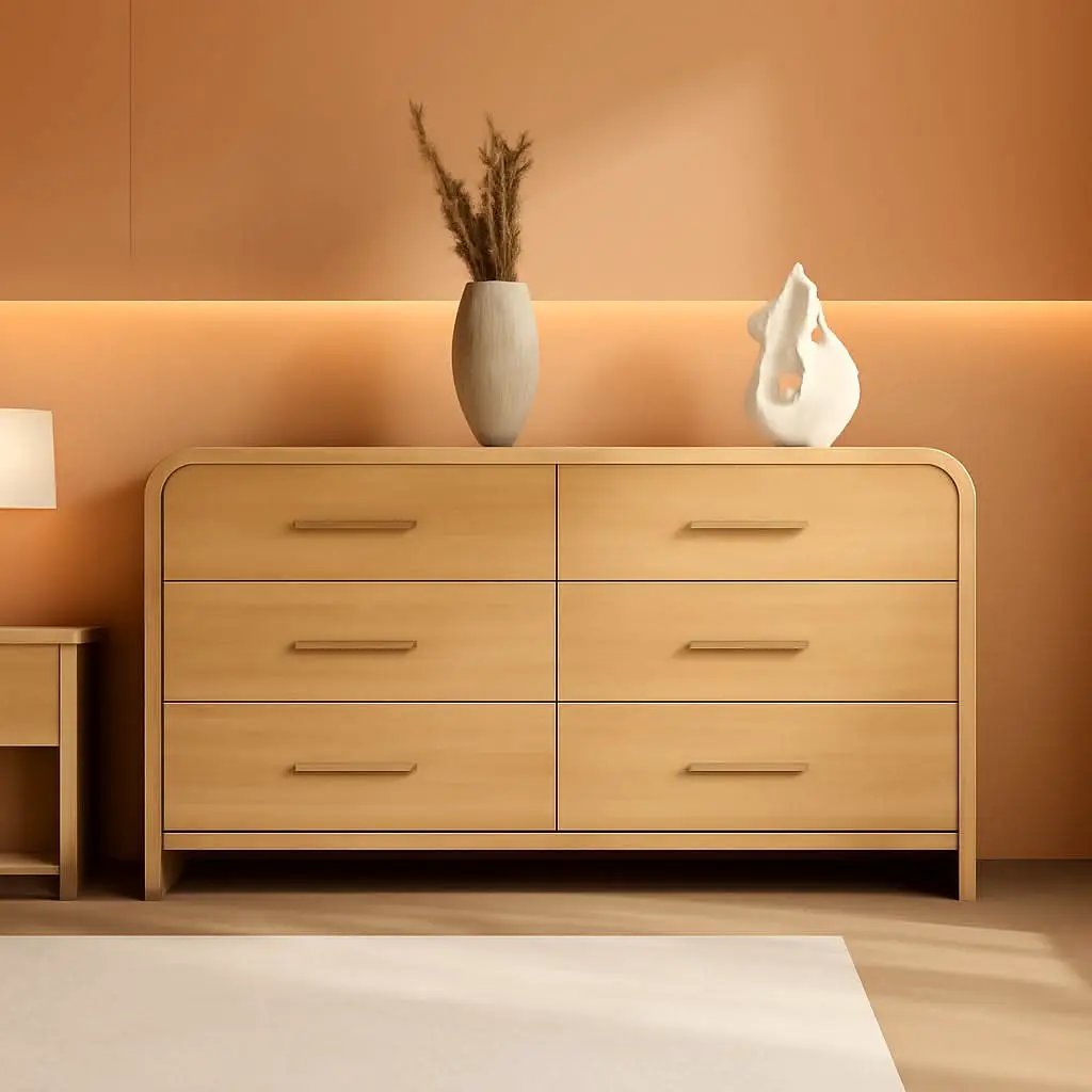 Curved Dresser 54Inch Oak Finish Contemporary Storage from PriceLows™