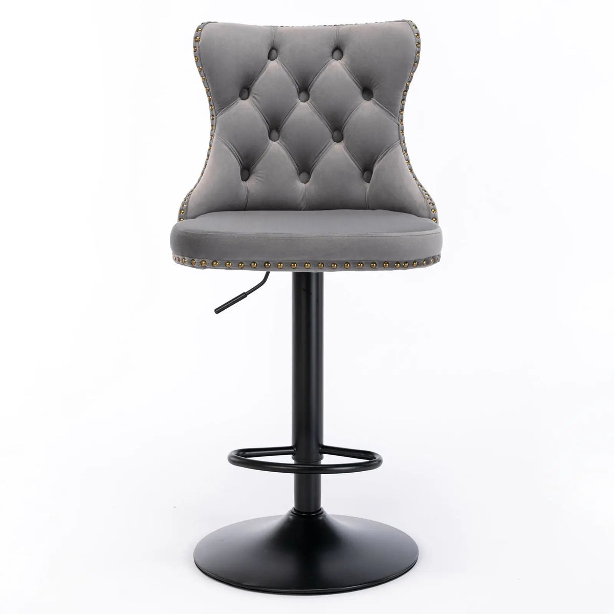 Swivel Barstools | Adjustable Height | Tufted Back With Nailheads | Set of 2