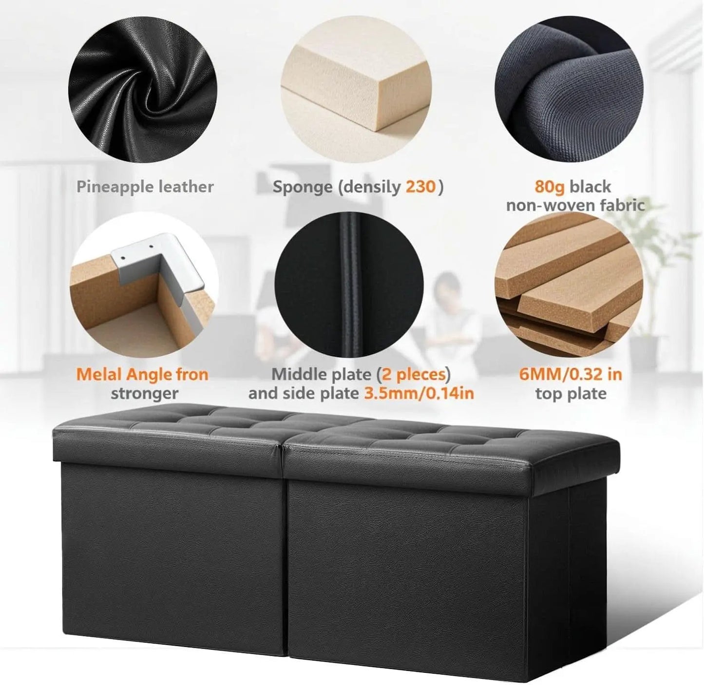 Ottoman With Premium Black Storage 34 Inch Dimension from PriceLows™