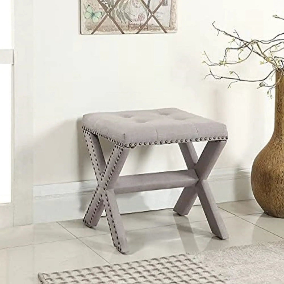 Upholstered Accent Bench | Nailhead Trim | Tufted Seat Cushion