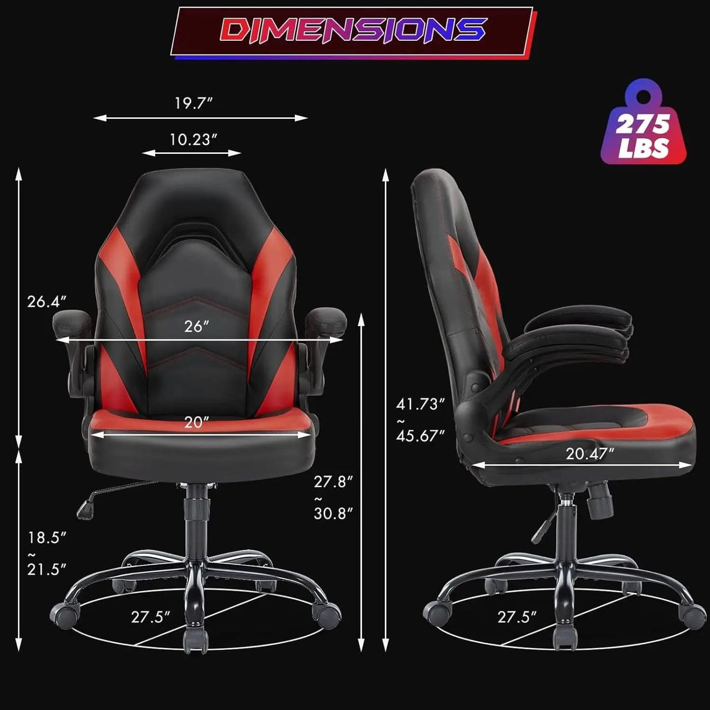 Black Red Leather Gaming Chair With Flip Up Armrests from PriceLows™