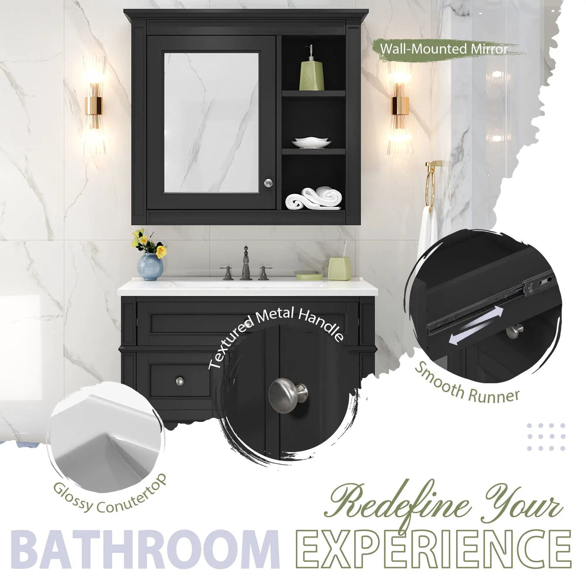 Bathroom Vanity With Medicine Cabinet | Royal Mirror Cabinet | Modern Storage | Unique Pattern Design