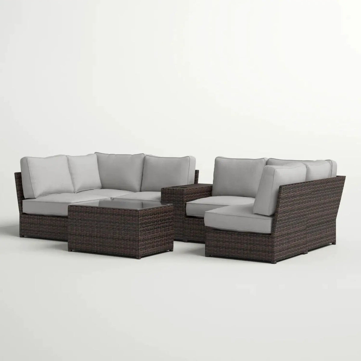 Modular Wicker Patio Seating Group | HDPE Wicker | Rustproof Aluminum Frame | 10 Thick Cushions