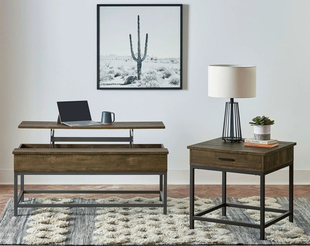 Byers 1-drawer Square Engineered Wood End Table Brown | 23.5 x 23.75 x 24.25 in | Engineered Wood & Metal | Oak