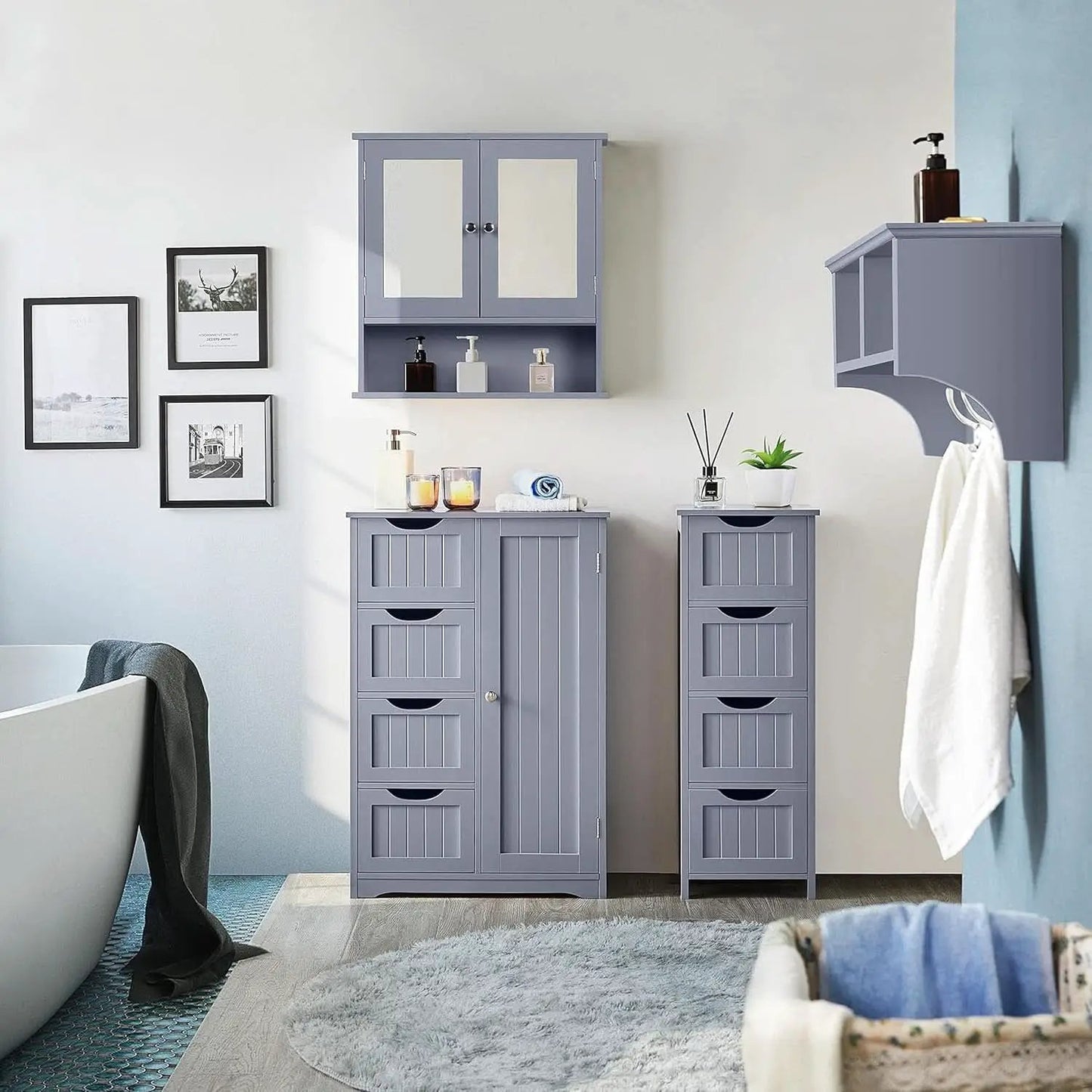 Gray Freestanding Bathroom Floor Cabinet With 4 Drawers from PriceLows™
