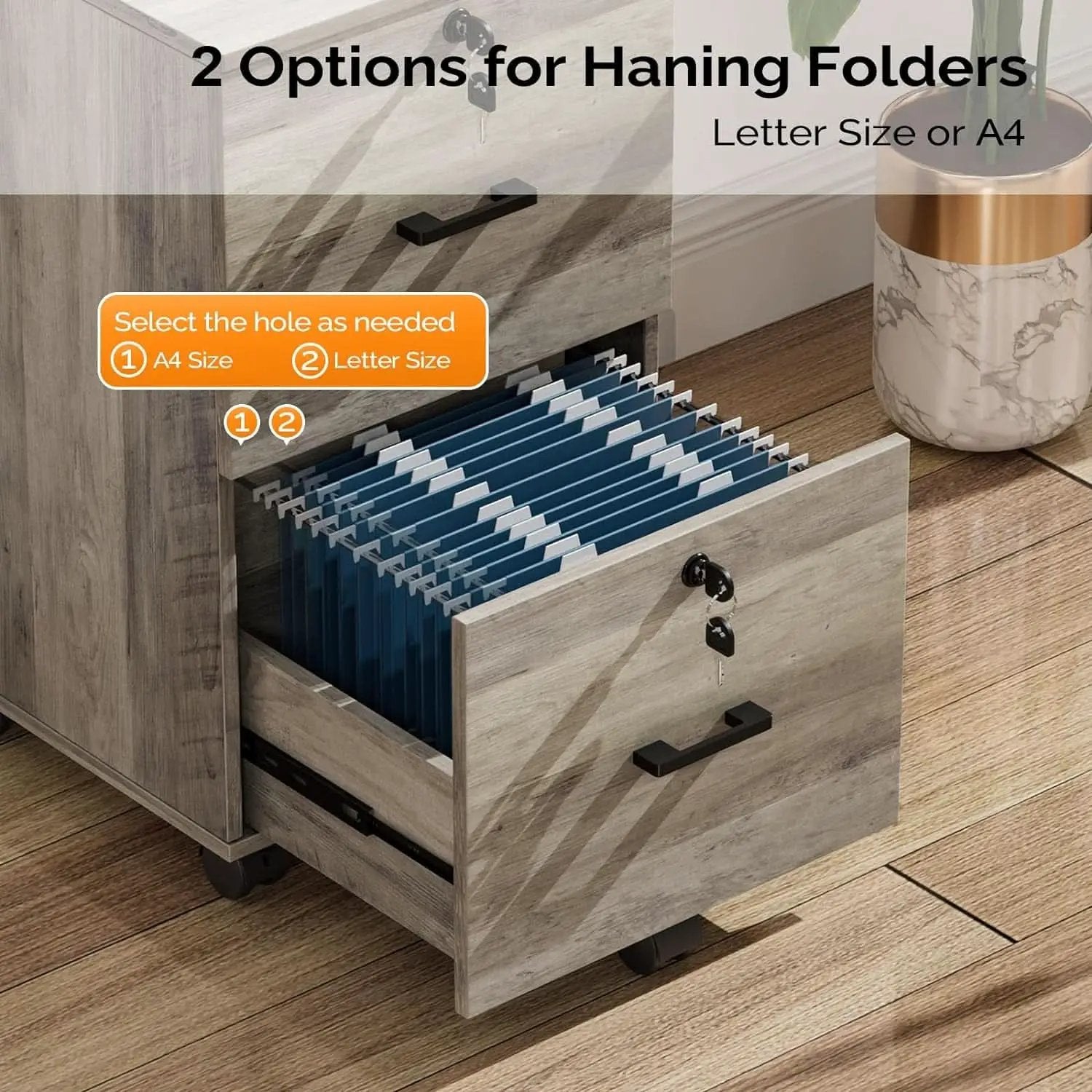 Rolling File Cabinet With Lock And Two Drawers For Letter Files from PriceLows™