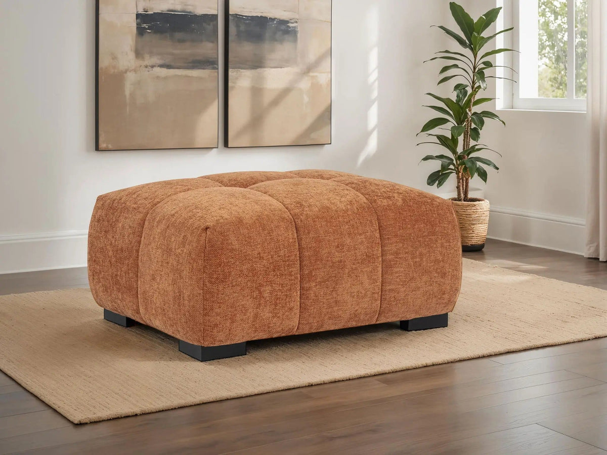 Octavia Upholstered Rectangular Ottoman | 39 x 30.5 x 17.5 in | Living Room Furniture | Orange