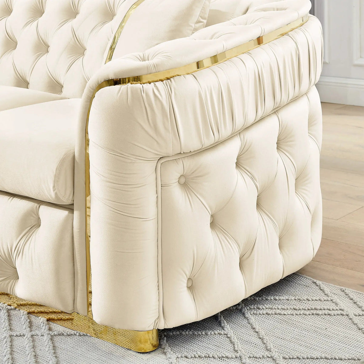 Button Tufted Chesterfield Sofa | 3 Seater | 2 Decorative Pillows | 90.6 Inch Length