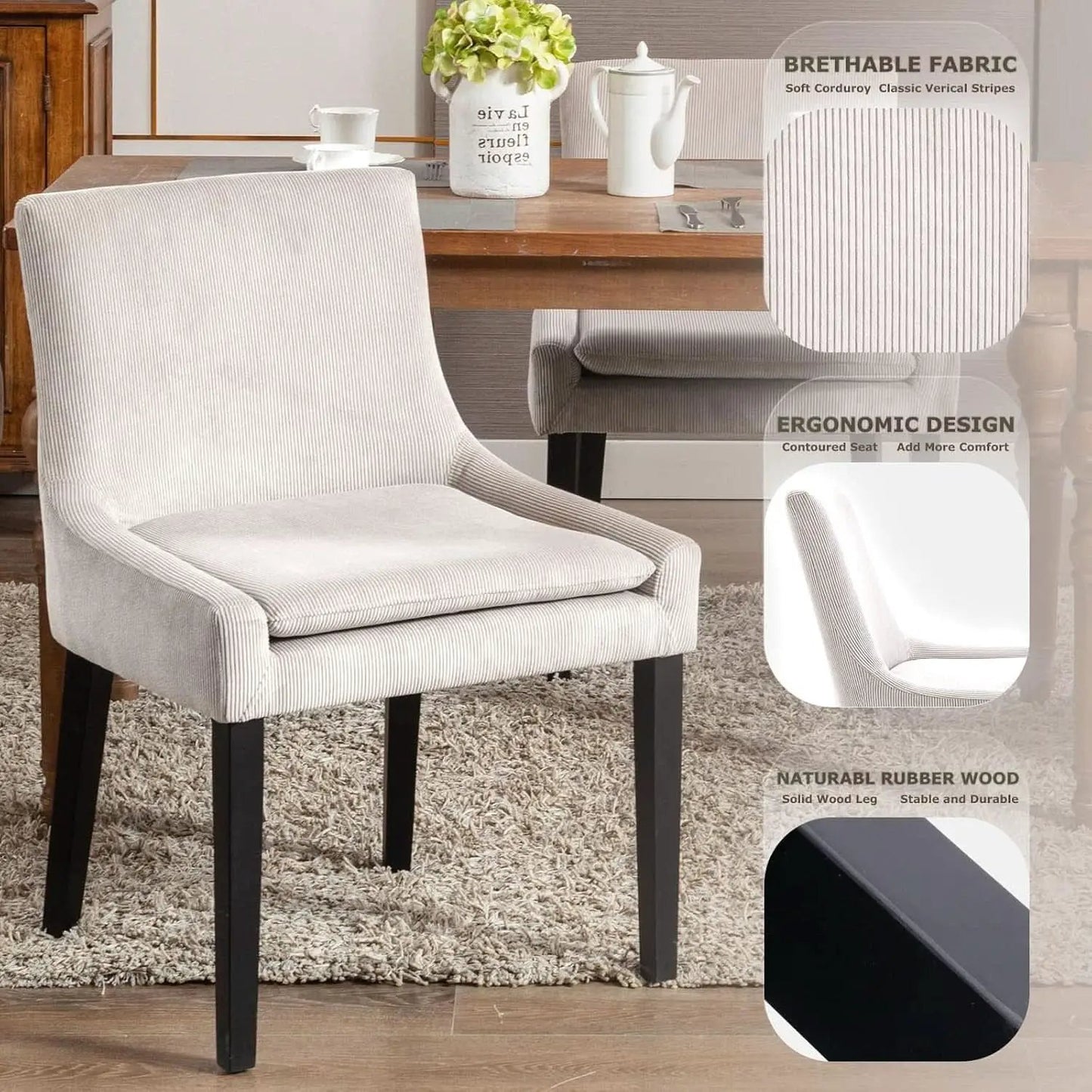 Beige Upholstered Corduroy Dining Chairs Bundle Four from PriceLows™