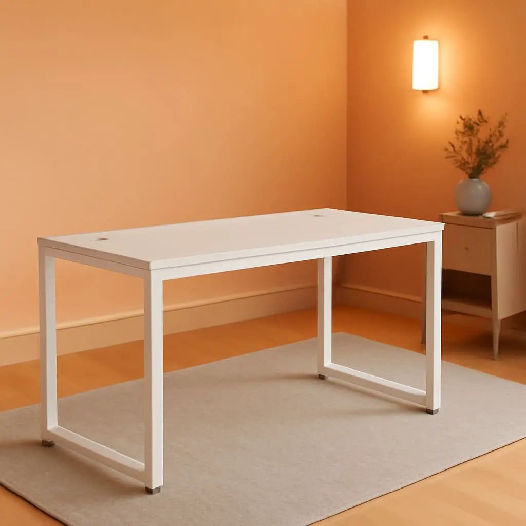 55 Inch White Computer Desk With Cord Management And Adjustable Glides from PriceLows™