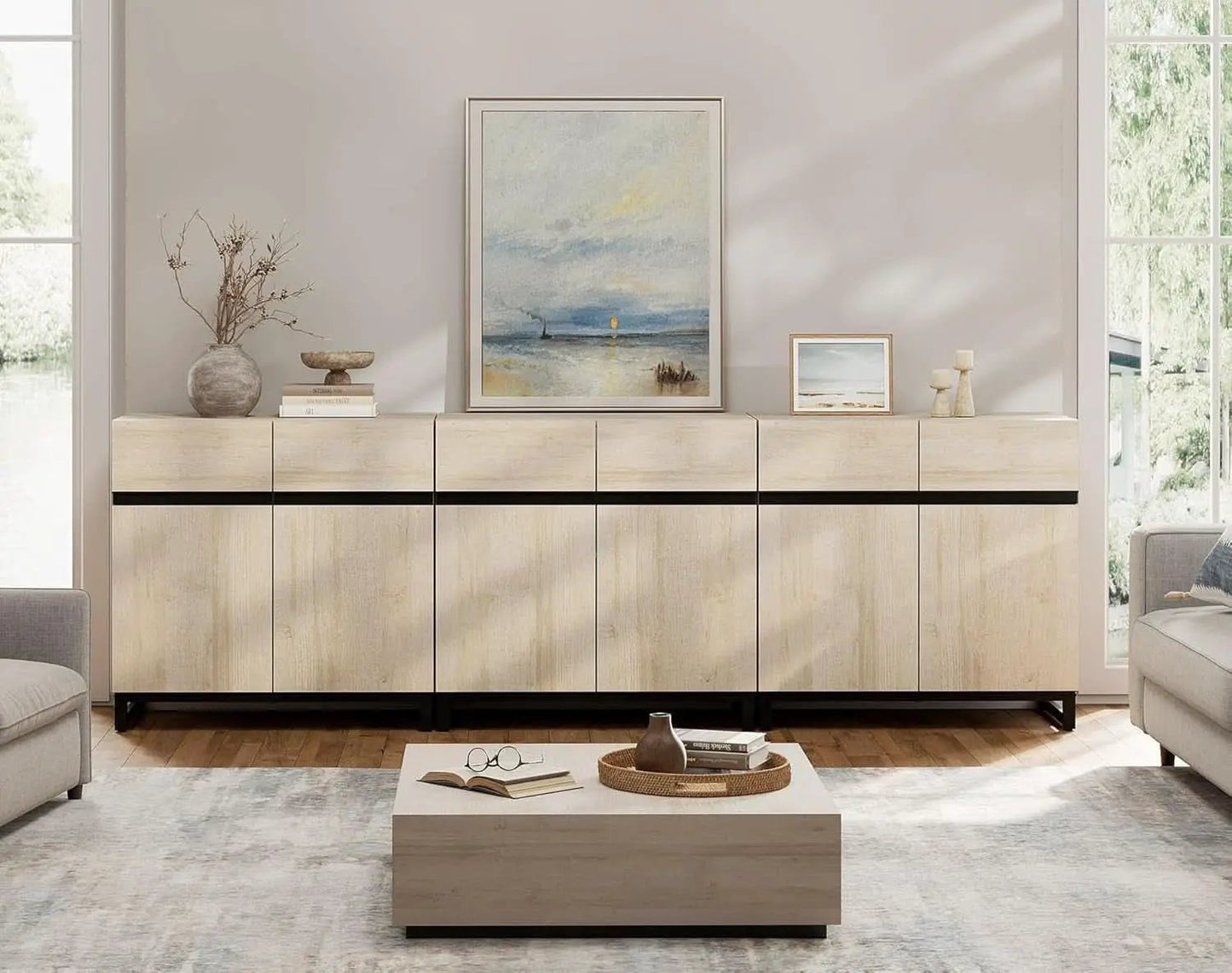 Light Oak TV Stand For 110 Inch TVs With Adjustable Shelves from PriceLows™