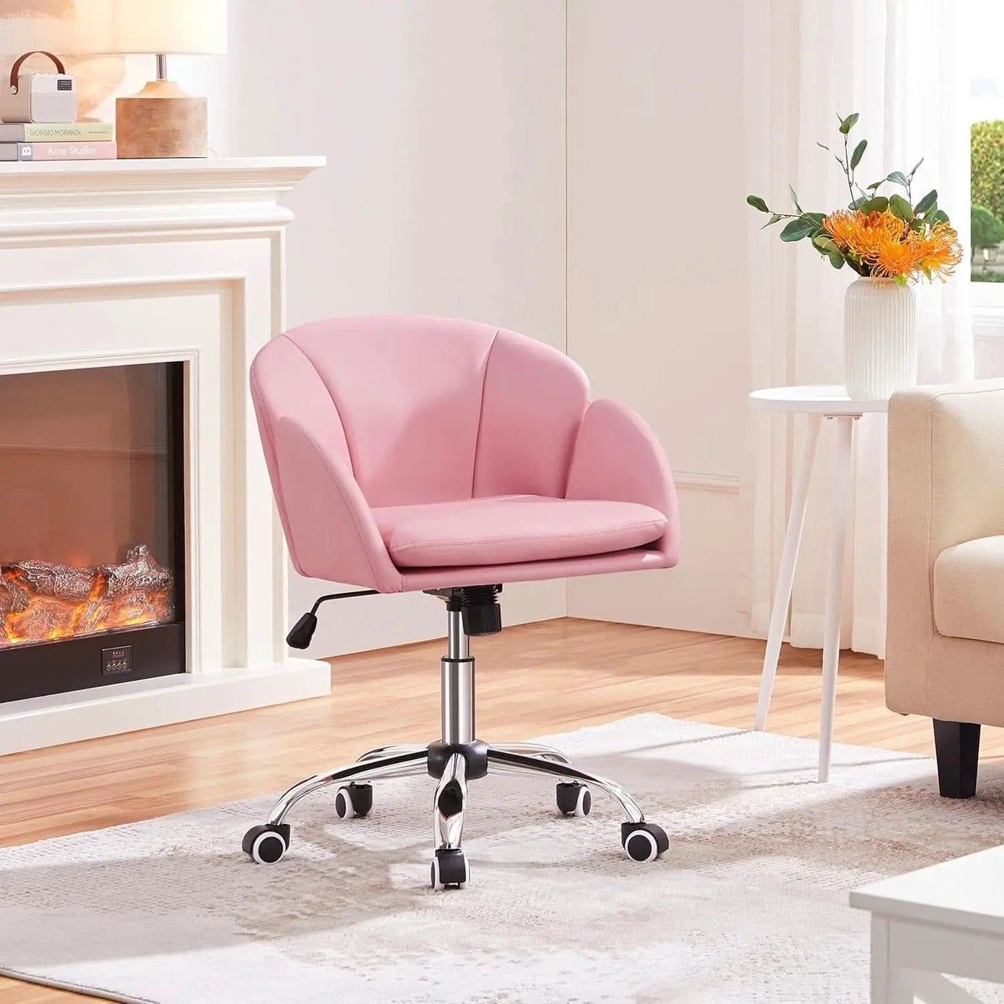 Pink Petal Desk Chair Swivel Upholstered Office Chair from PriceLows™