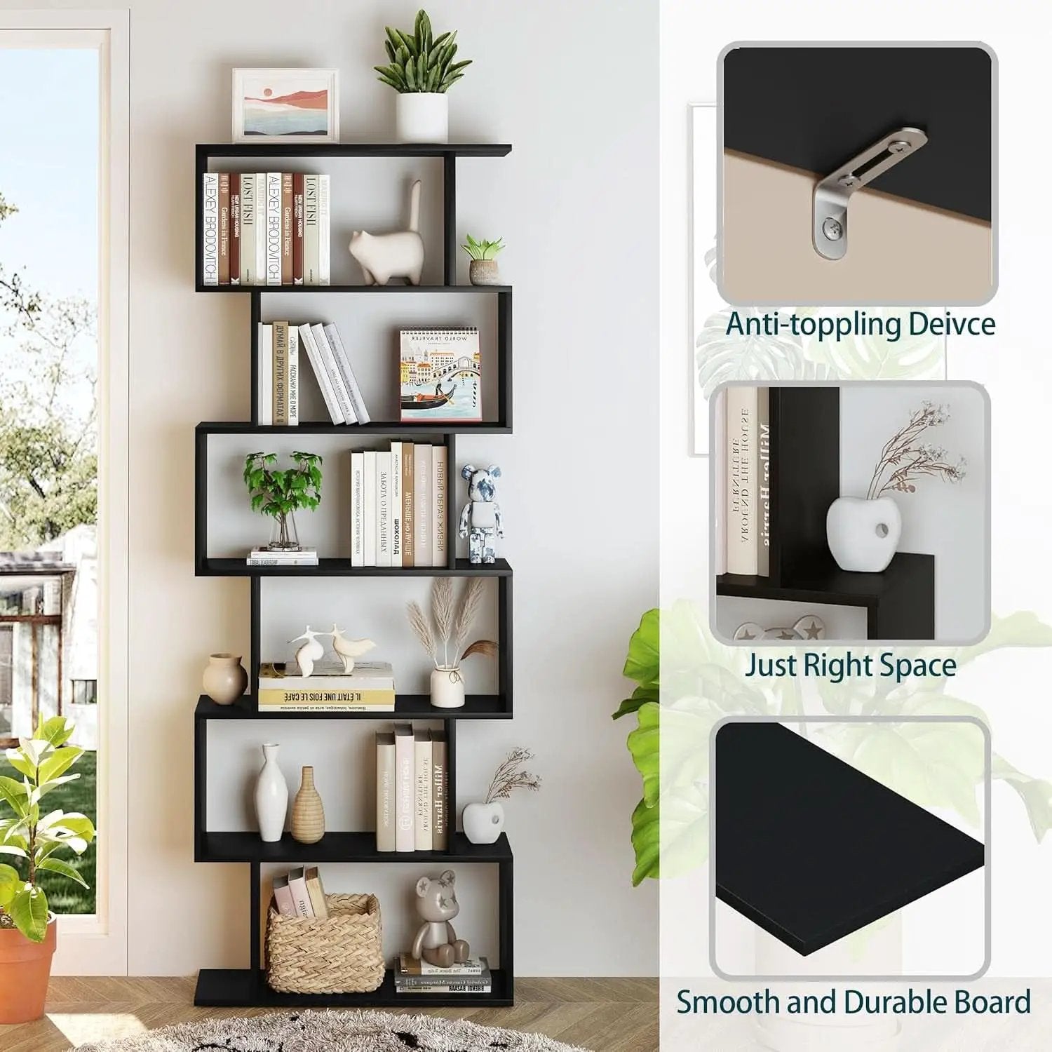 6 Tier S Shaped Bookshelf Freestanding Modern Display from PriceLows™