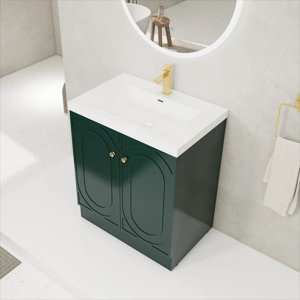 Contemporary Freestanding Bathroom Vanity With Resin Sink & Soft-Close Cabinet Doors | 7 Pieces | Stainless Steel & Plywood | Bathroom