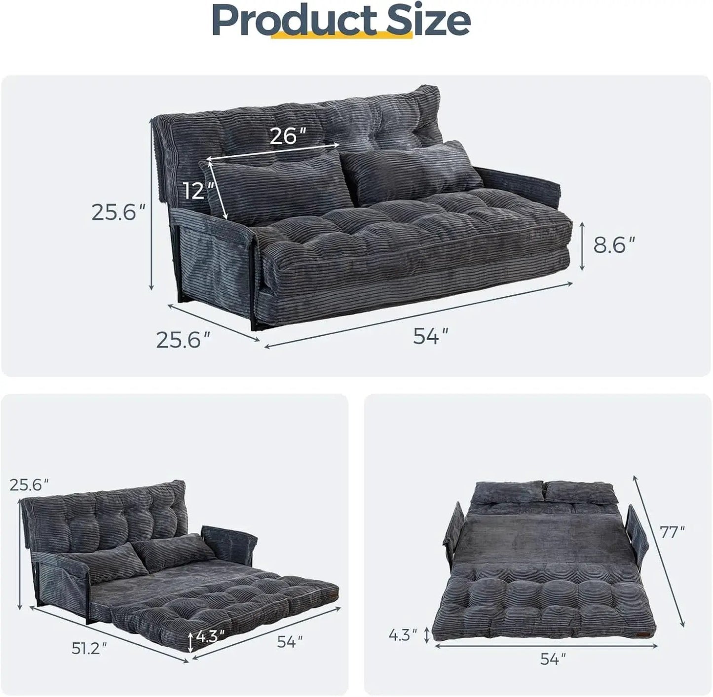 Customizable Dark Grey Floor Sofa Bed With Five Position Adjustment from PriceLows™