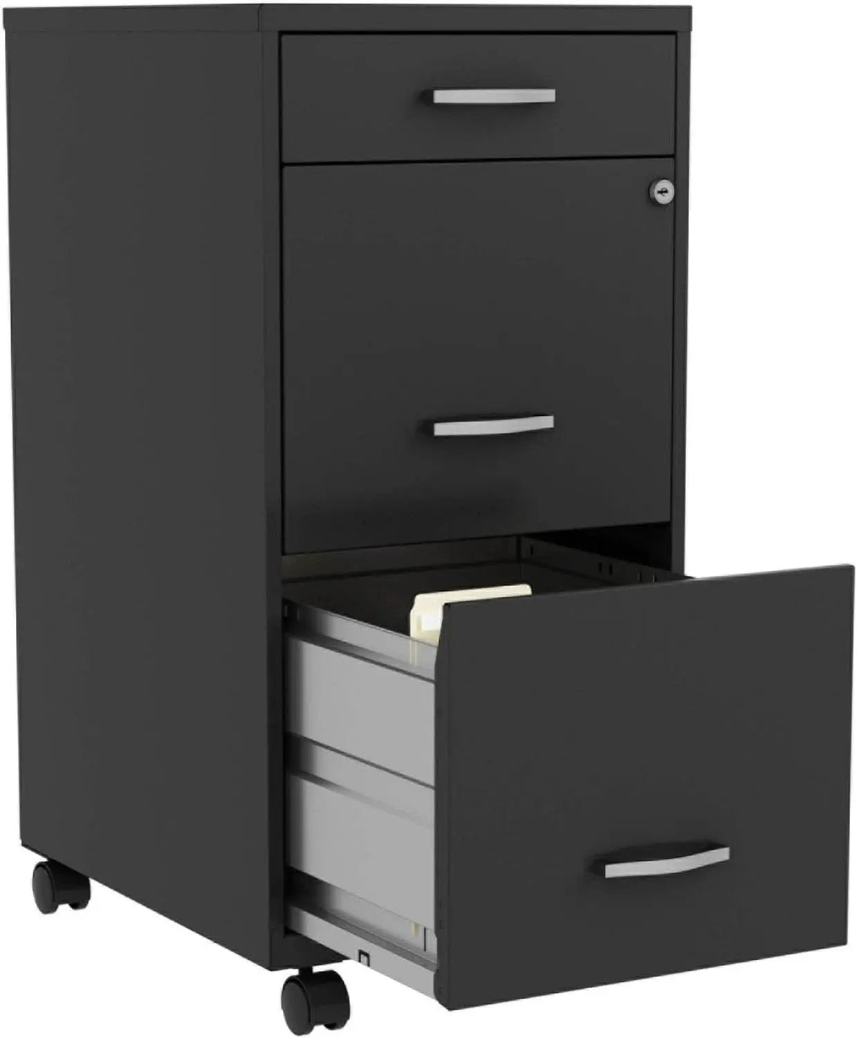 Black 3 Drawer Mobile File Cabinet With Locking Top Drawers from PriceLows™