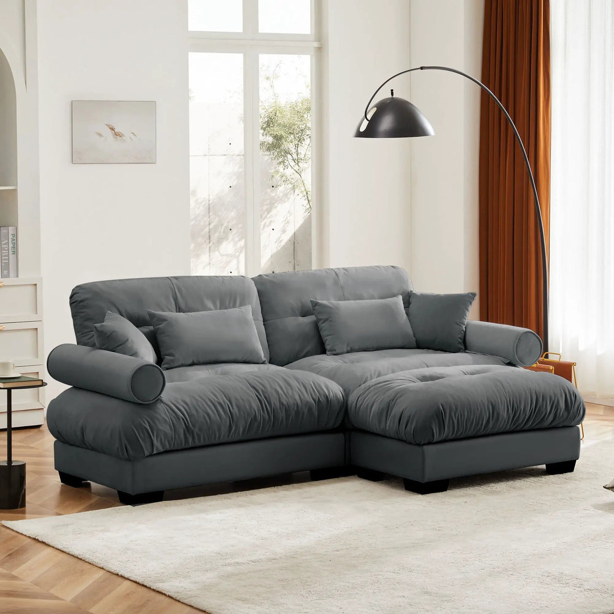 Modular Sectional Sofa | Deep Comfort Cushions | Vintage Fabric Ottoman