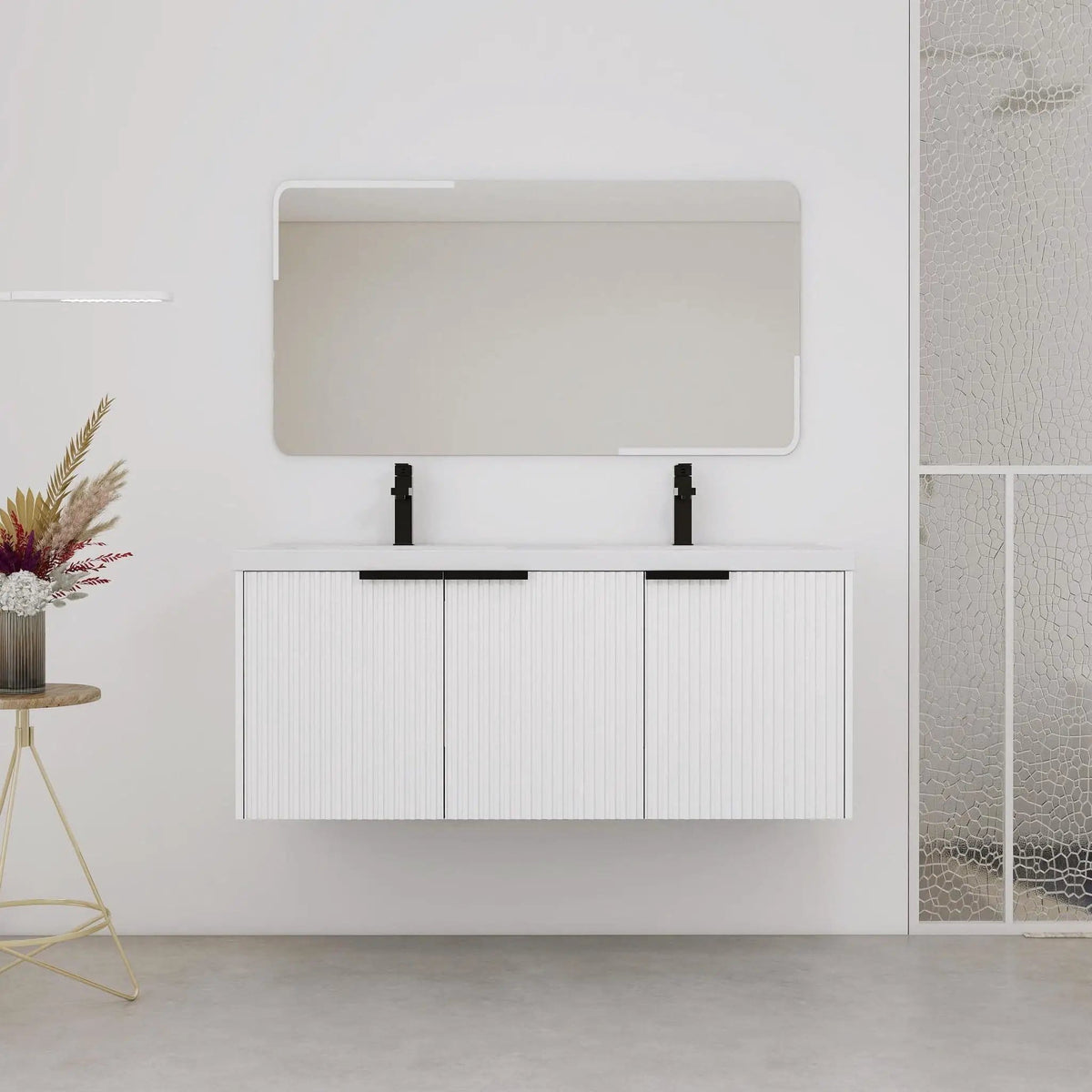 Contemporary Wall Mounted Bathroom Vanity With Resin Double Sink | 6 Pieces | Metal & Plywood | Bathroom