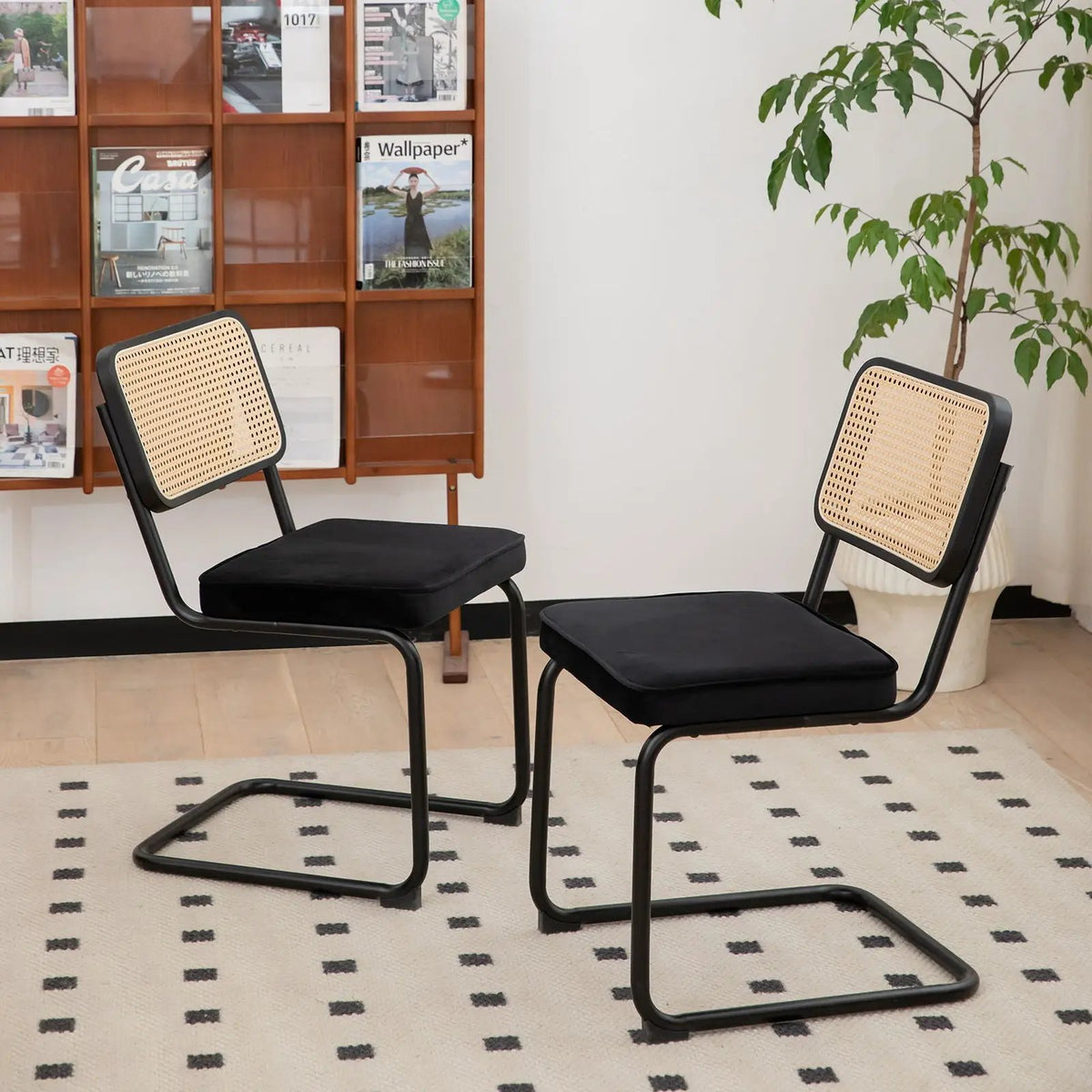Rattan Dining Chairs | Set Of 2 | Painted Legs | Cantilever Mid-Century Style