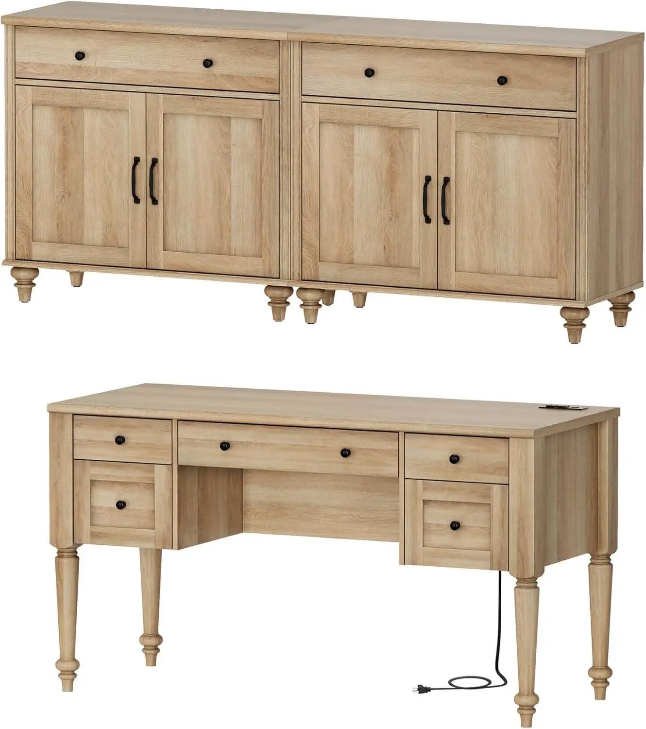 56 Inch Oak Executive Desk With Integrated Charging System from PriceLows™