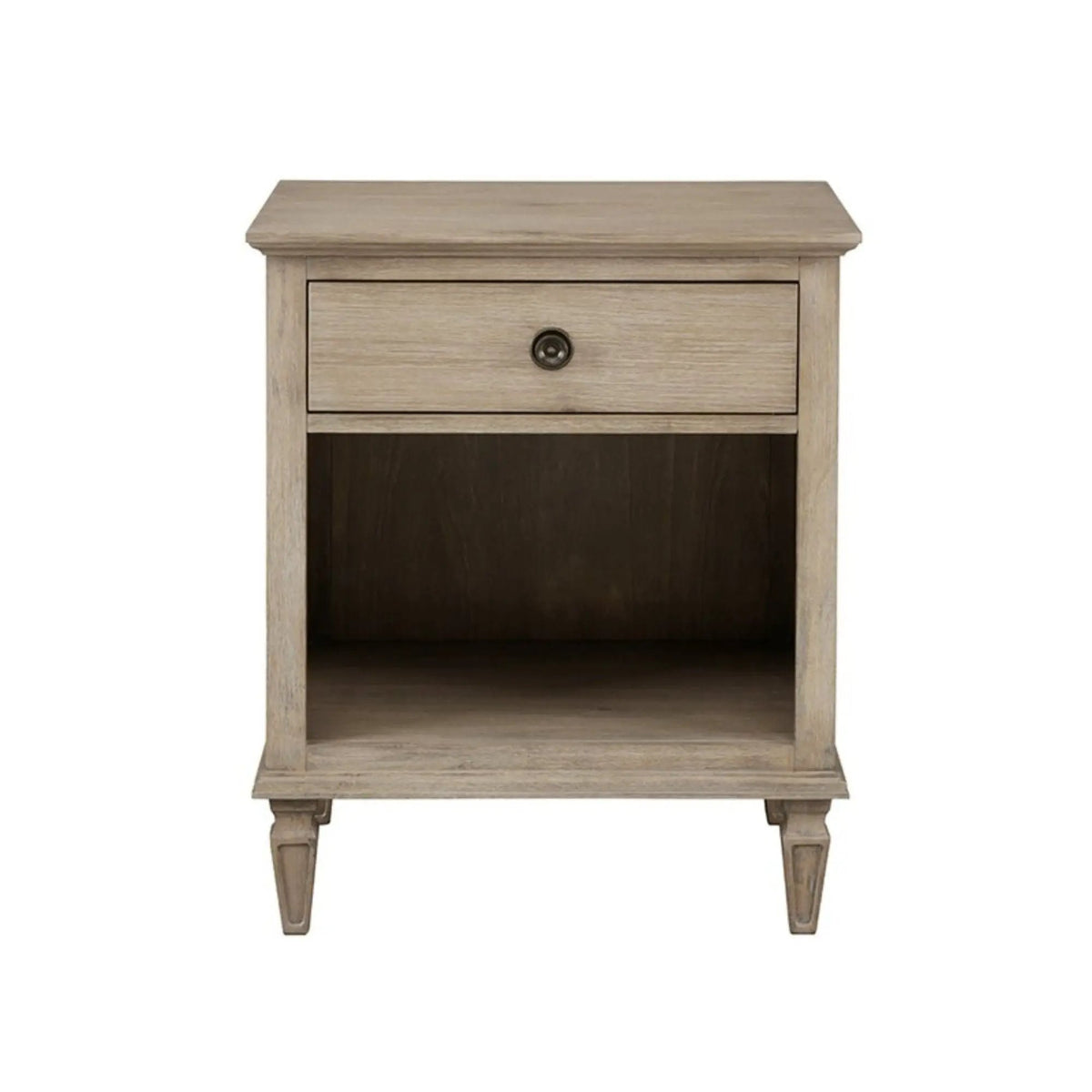 Victoria Nightstand | French-Inspired Design | Wire Brush Finish | 1 Drawer And Open Shelf