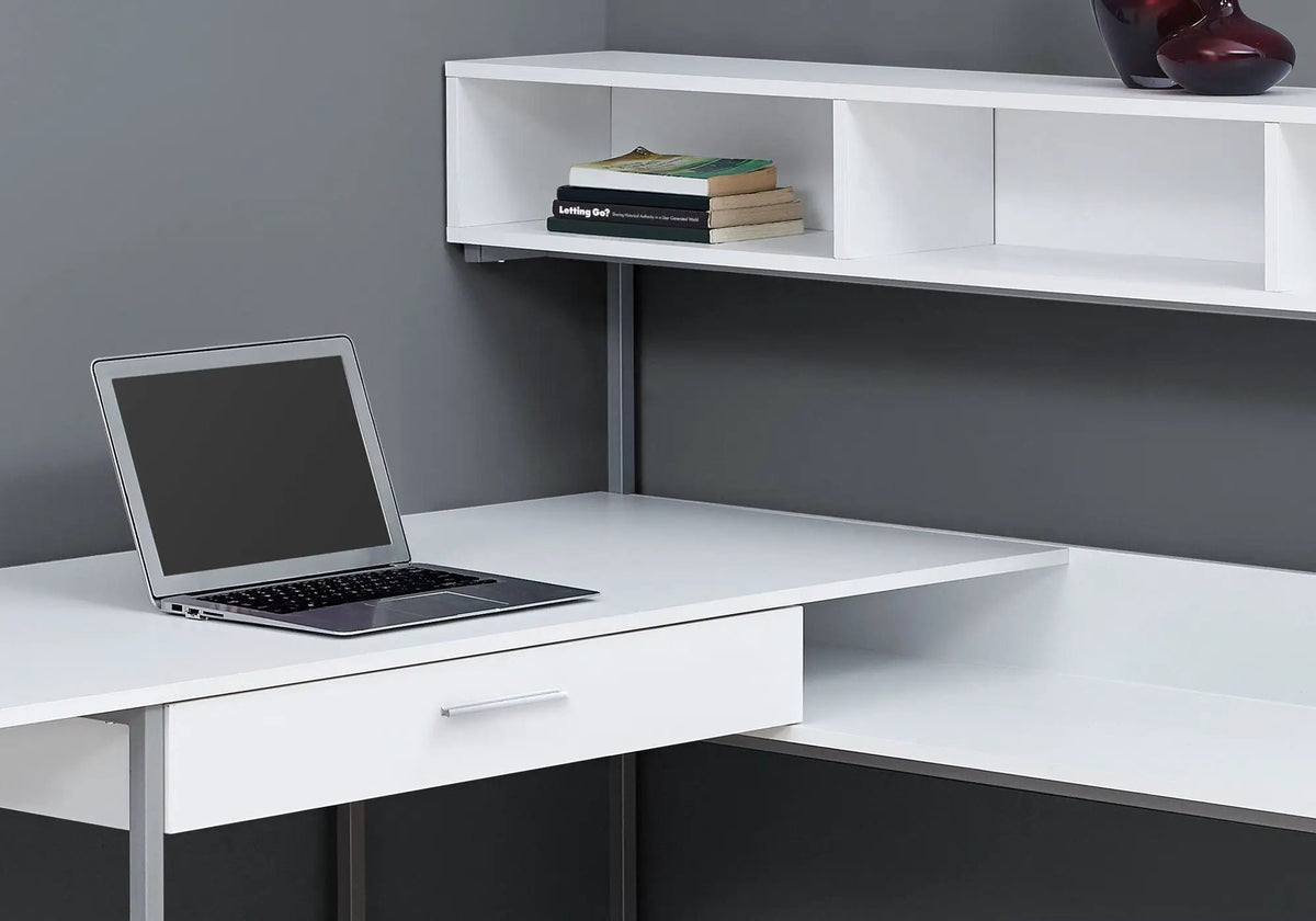 L-Shaped Corner Computer Desk With Shelves | 59 Inch Width | 2 Open Shelves | Split Worksurface