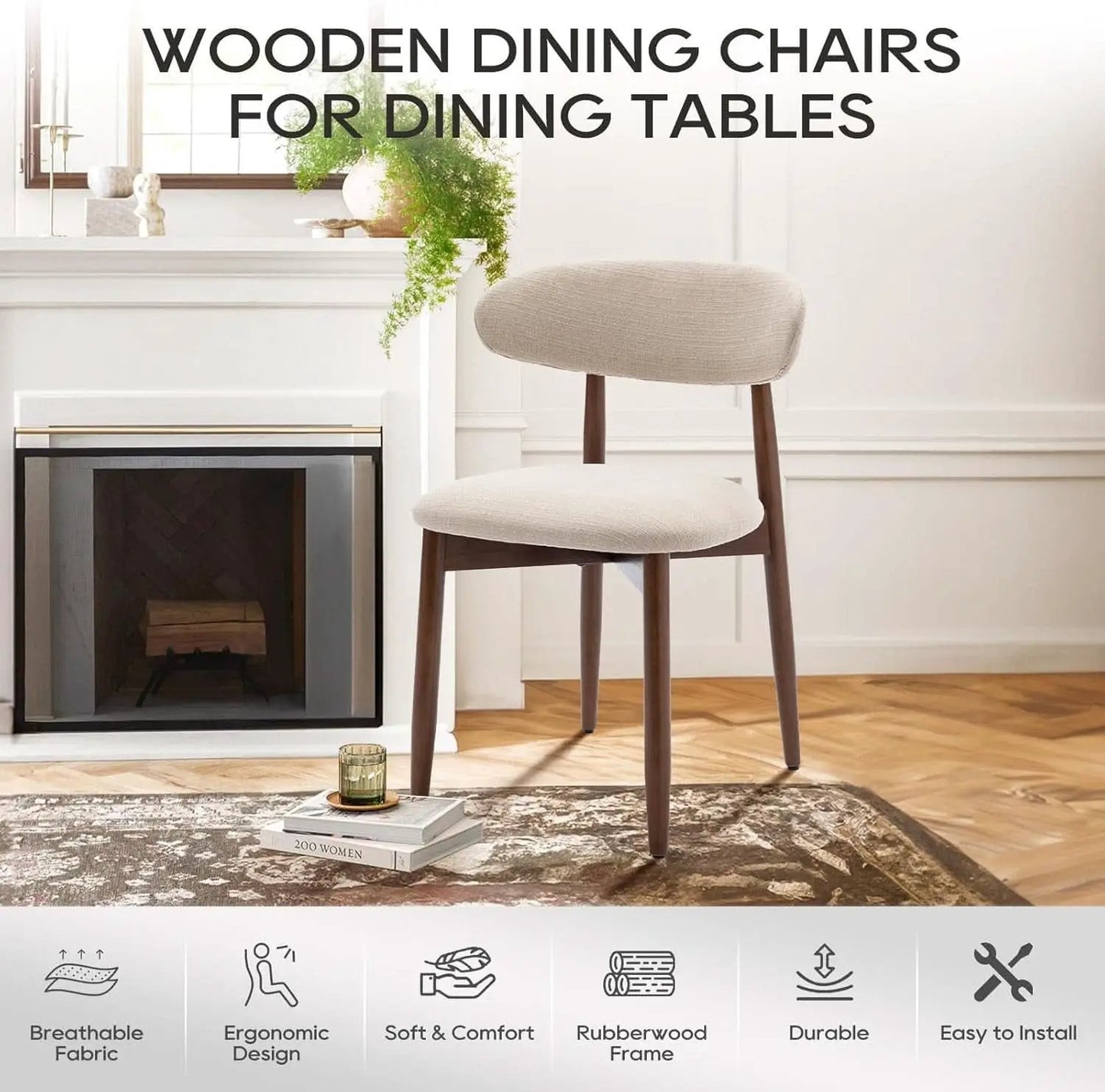 Beige Upholstered Contemporary Wood Dining Chair Set from PriceLows™