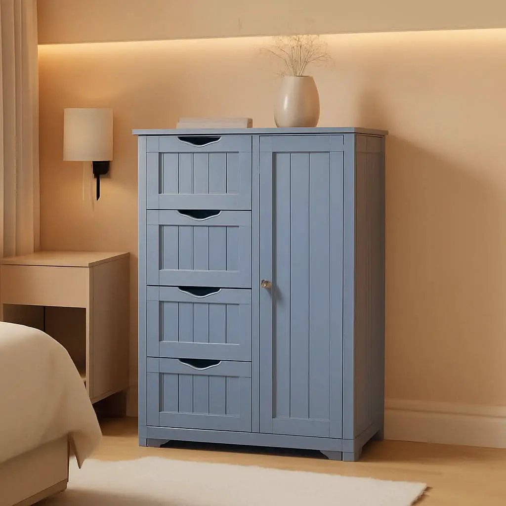 Gray Freestanding Bathroom Floor Cabinet With 4 Drawers from PriceLows™