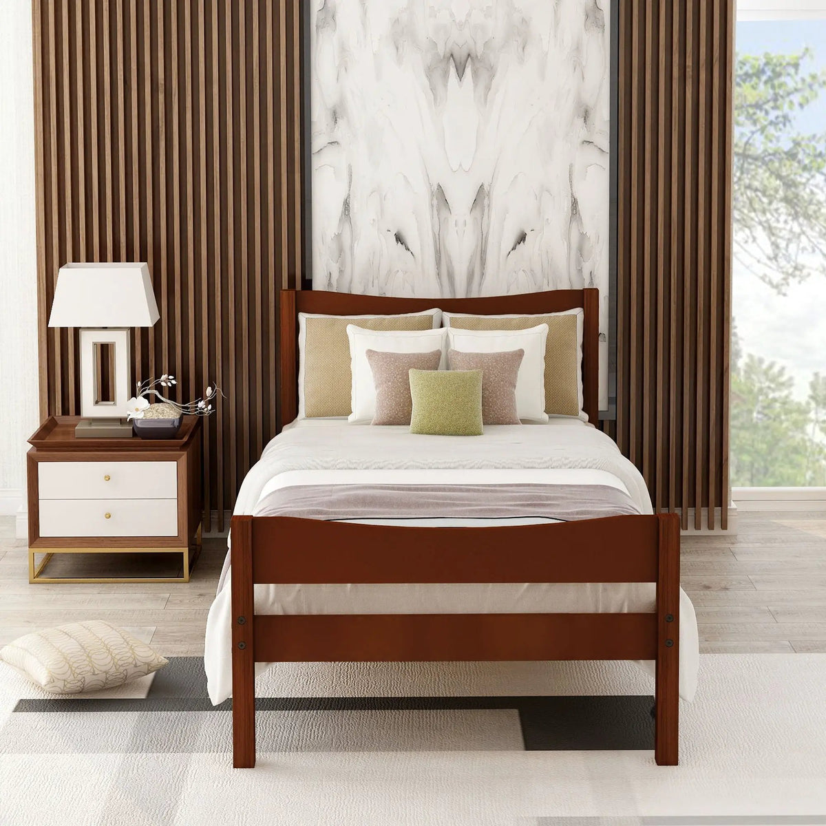Platform Bed | Headboard | Wooden Slat Support | Twin Size