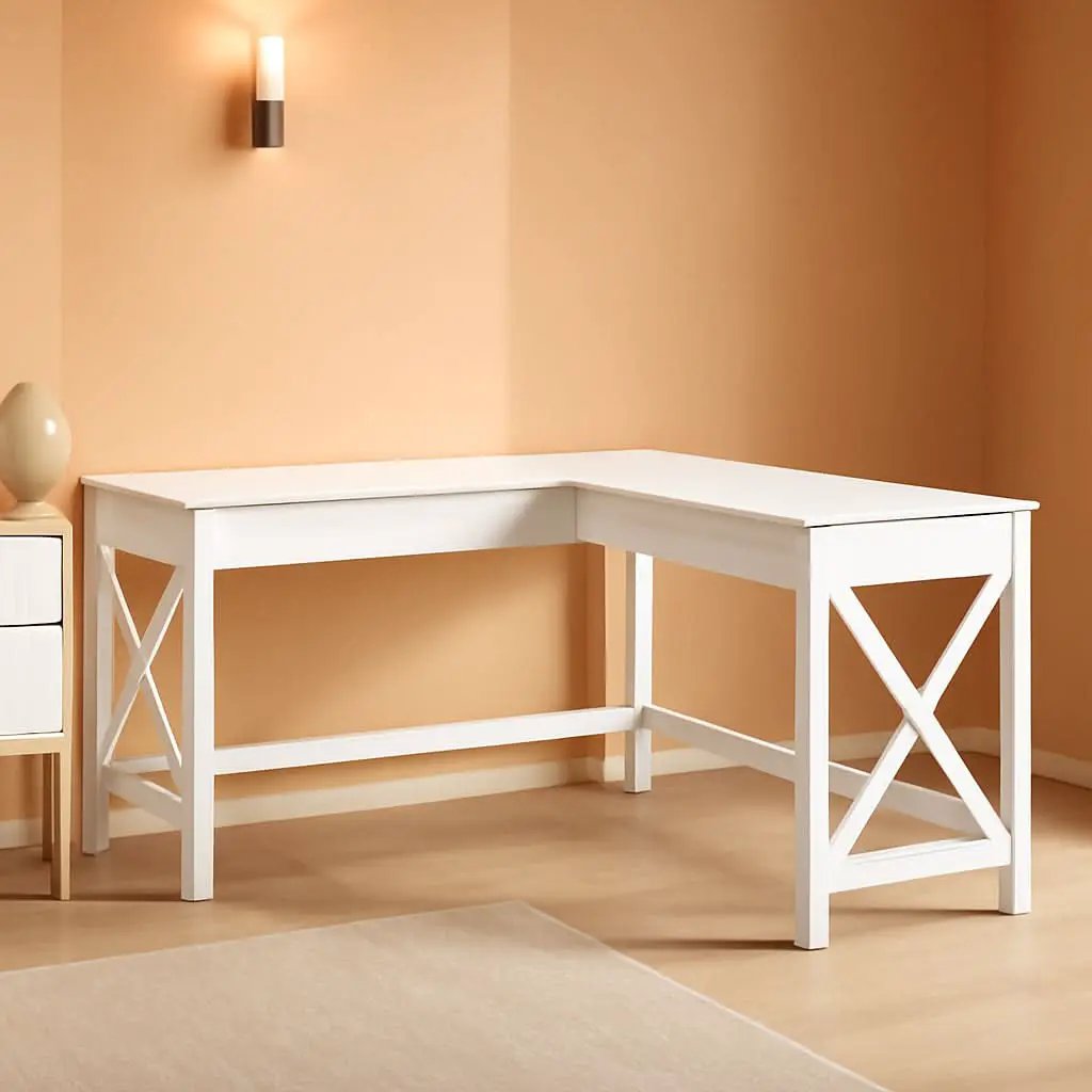 Bush Furniture Key West 60W L Shaped Desk Pure White Oak from PriceLows™