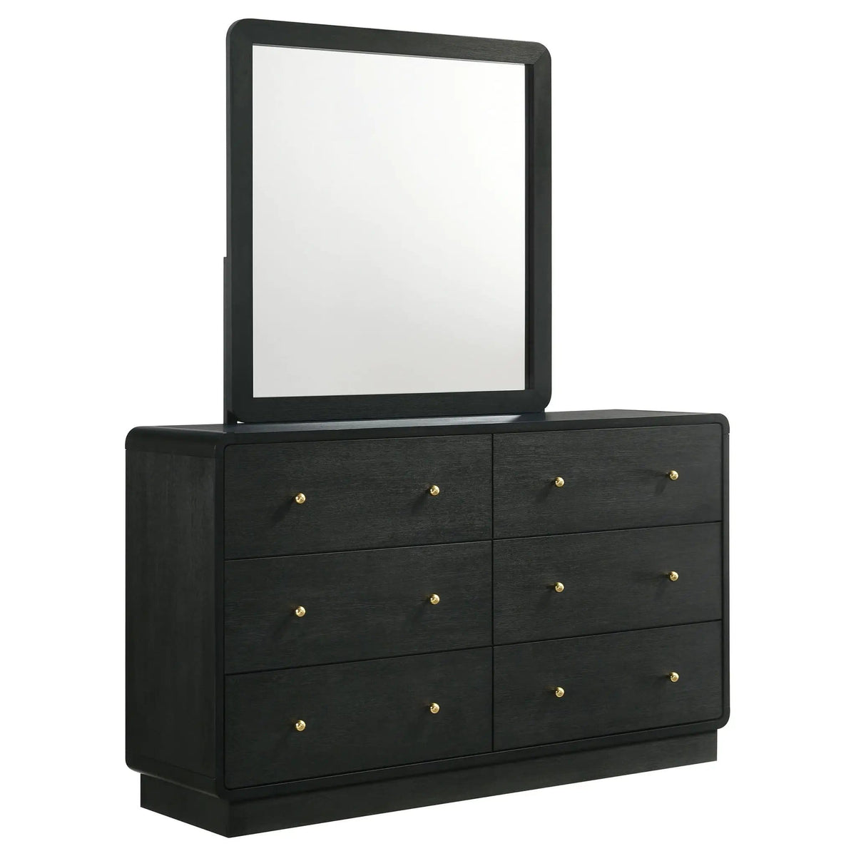 Cavelle 6-drawer Dresser and Mirror | 58.5 x 16.75 x 71.75 in | Brass | Black