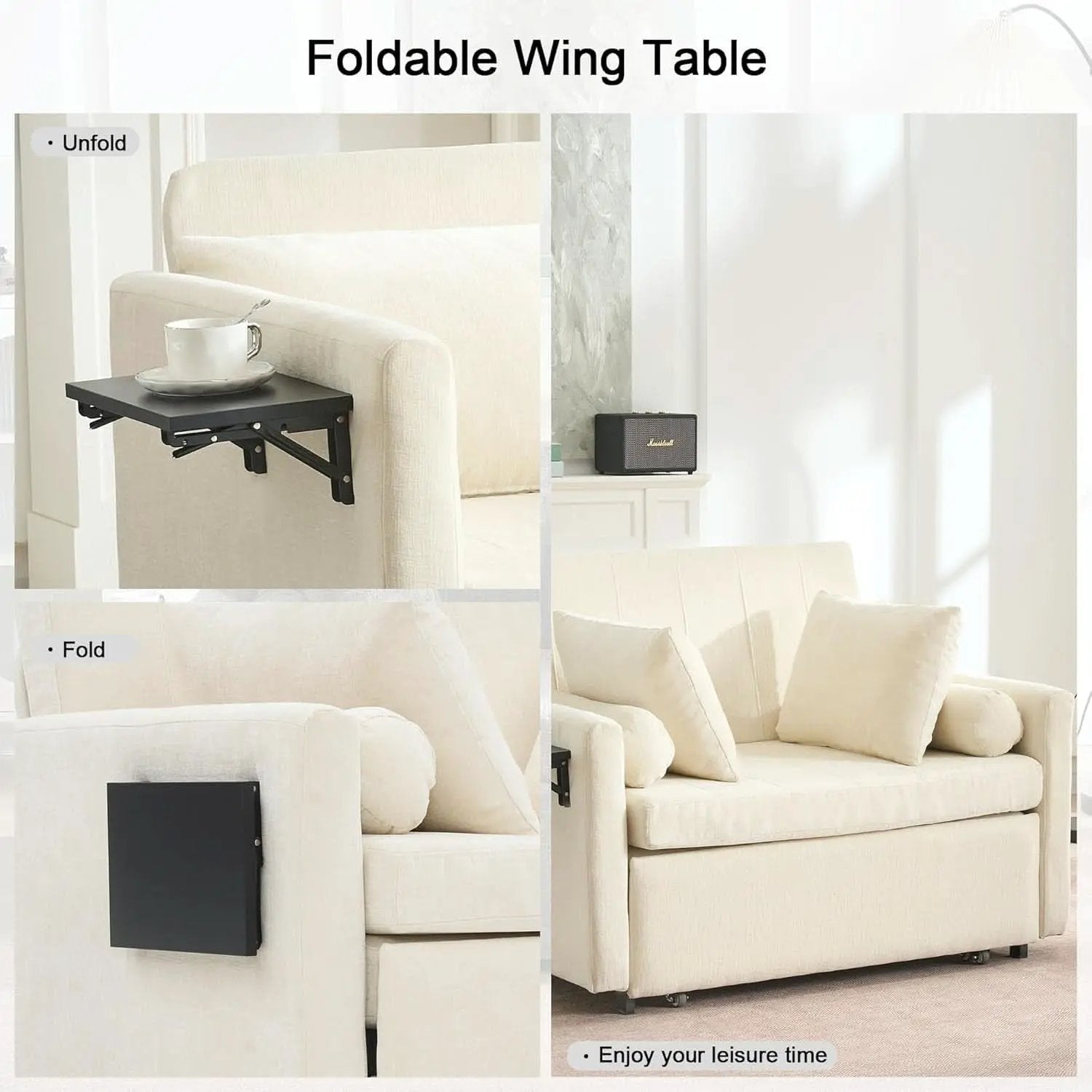 Oversize 45 Inch Sleeper Chair Bed With Wing Table Beige from PriceLows™