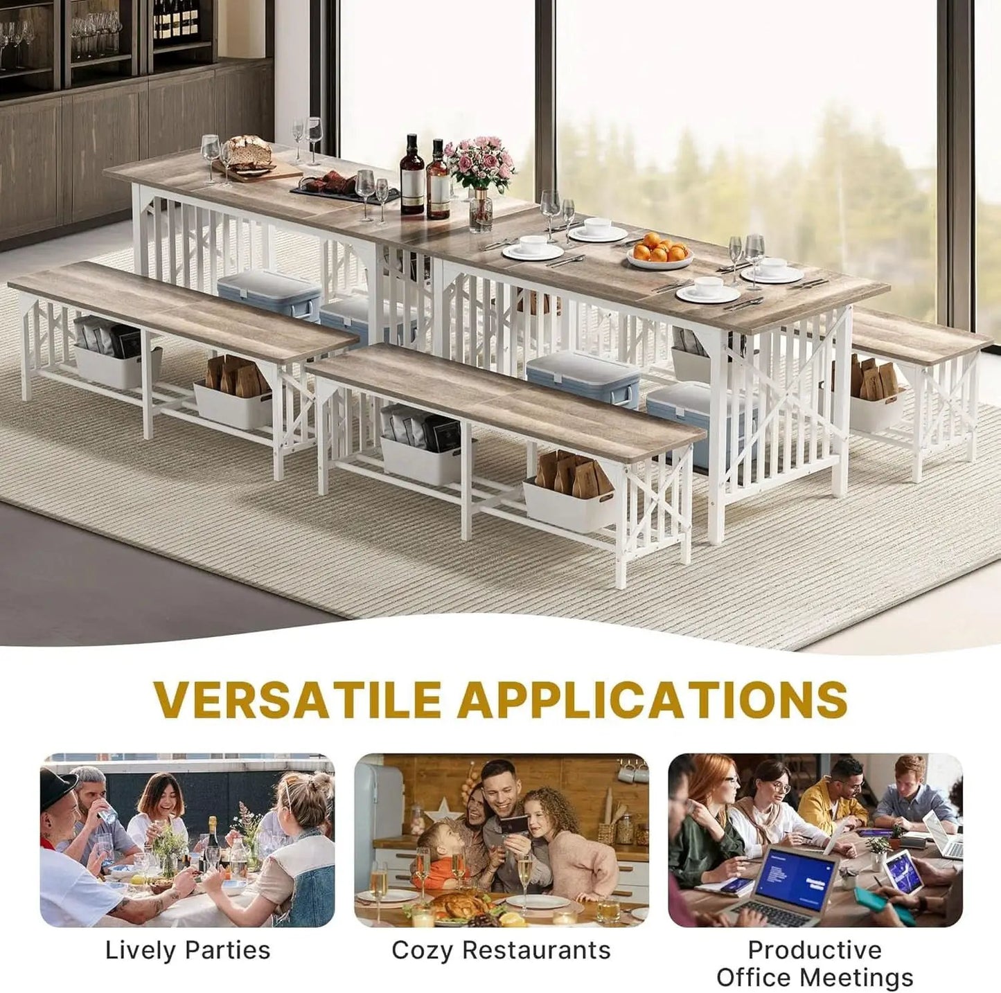Sixty Three Inch Washed Grey Industrial Style Storage Dining Table from PriceLows™